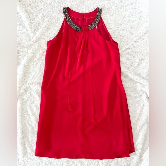 Joseph Ribkoff Dresses & Skirts - Joseph Ribkoff Red Flowy Dress with High Neckline Jewelry Collar Size Medium